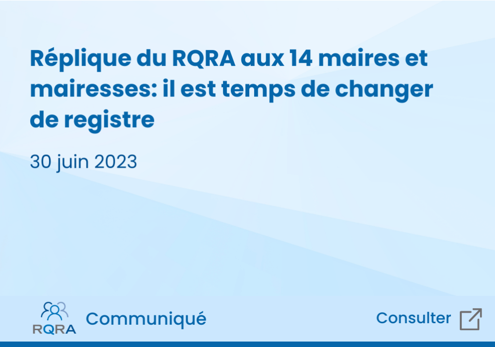 R&eacute;plique du RQRA aux 14 maires et mairesses: il est temps de changer de registre